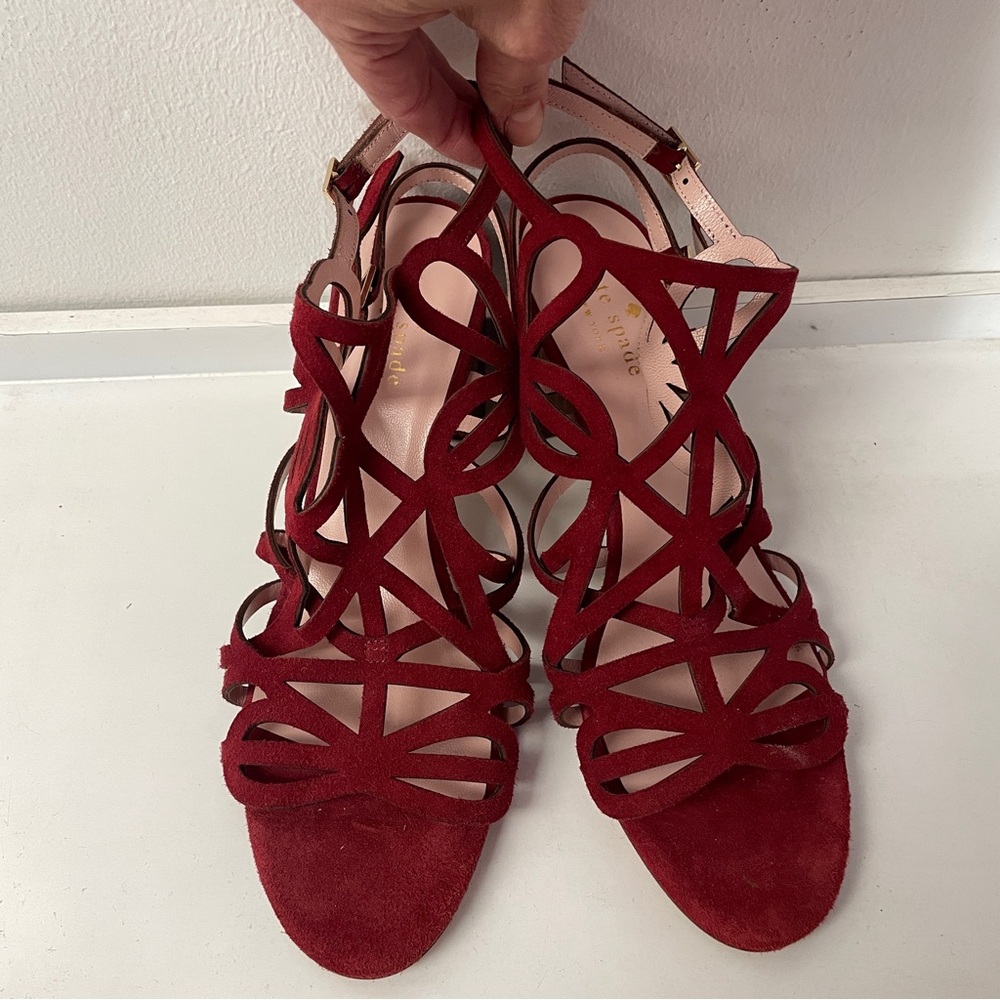 Kate Spade Maroon Suede Strappy Dress Sandals SZ 8.5